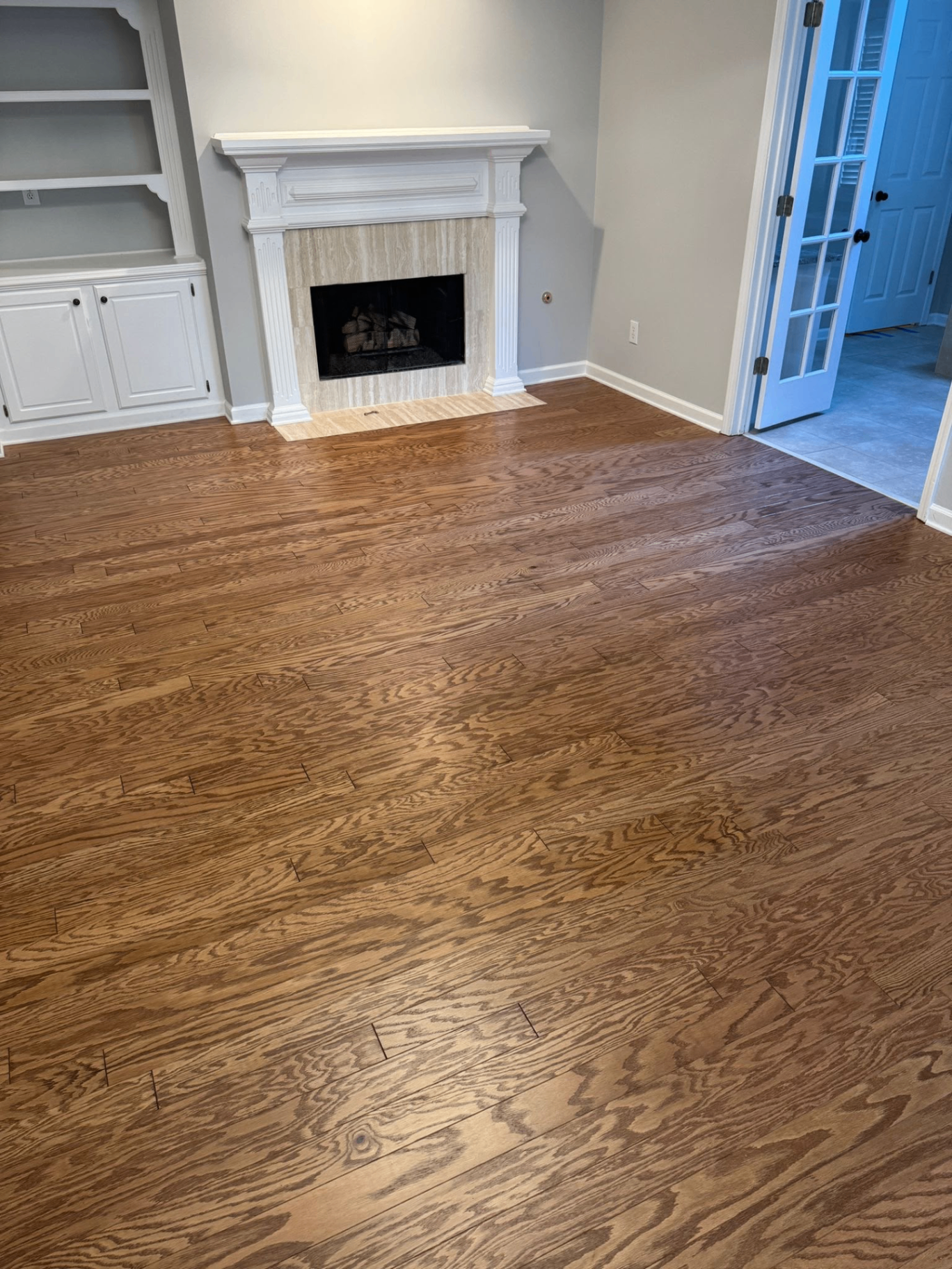 Solid hardwood flooring in a living room